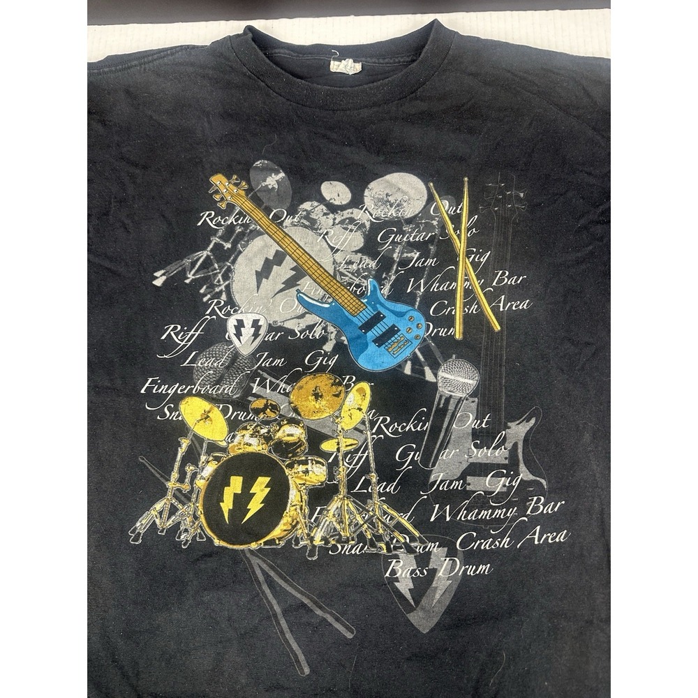 Mens Tee T Shirt Black‎ Large Rockin' Out ELECTRIC Turquoise GUITAR JAM* - Picture 2 of 7